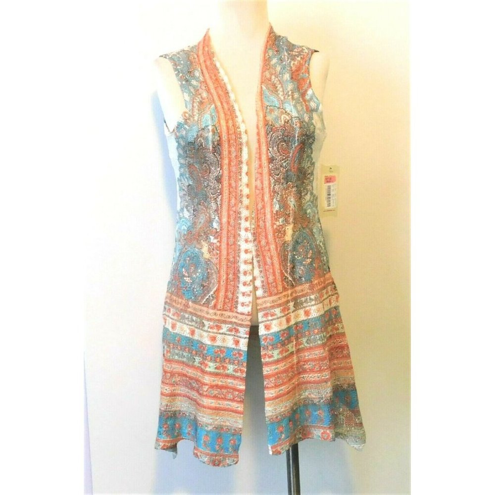 NWT Reba Shrug Sleeveless Small Coral Teal Knit